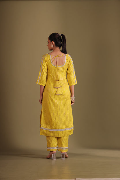 Noorika Yellow Silk Kurta with pant and dupatta- set of 3