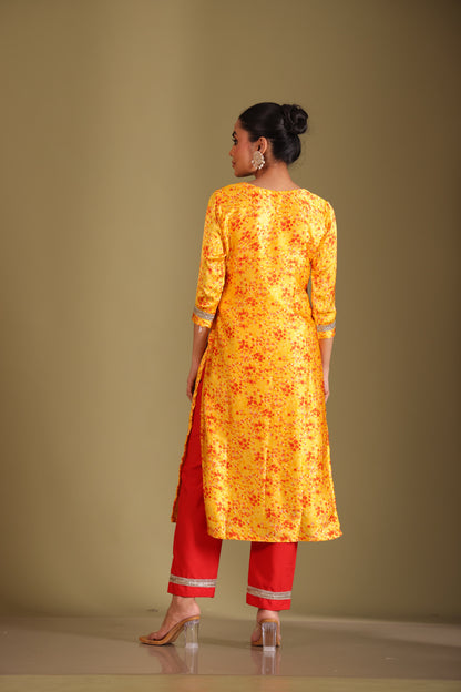 Gulzar Yellow printed Kurta with Pant and dupatta- set of 3