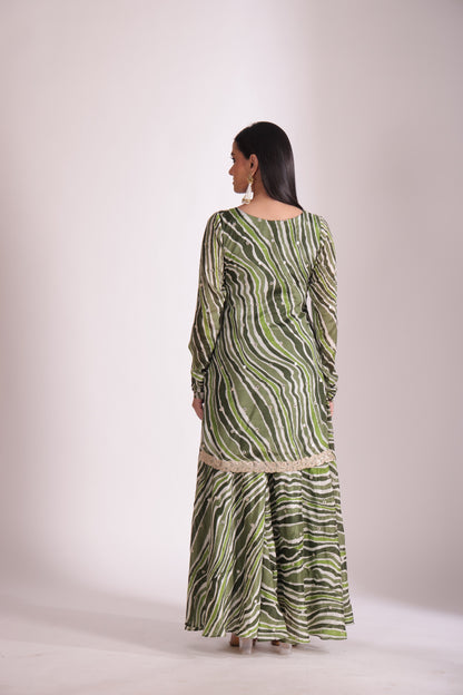 Gulzar Green printed Kurta with Sharara and dupatta- set of 3