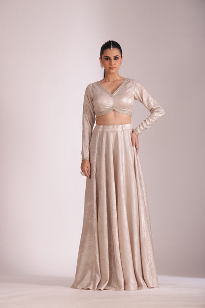 Jhalak Beige Blouse with Lehenga and Dupatta- set of 3