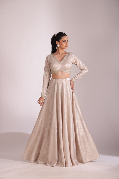 Jhalak Beige Blouse with Lehenga and Dupatta- set of 3