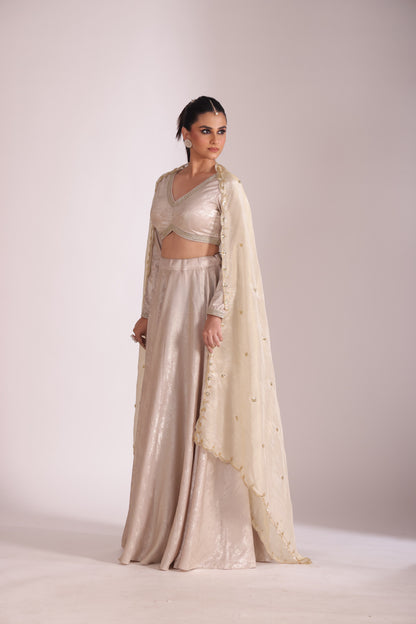 Jhalak Beige Blouse with Lehenga and Dupatta- set of 3