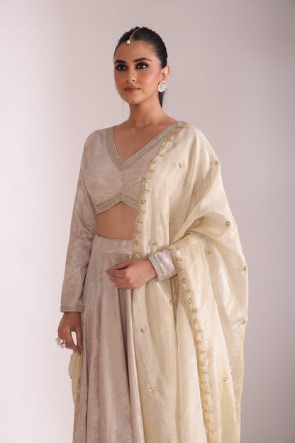 Jhalak Beige Blouse with Lehenga and Dupatta- set of 3