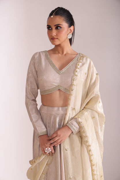 Jhalak Beige Blouse with Lehenga and Dupatta- set of 3