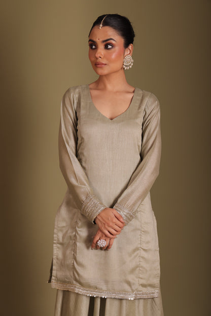 Jhalak Sage Kurta with Sharara and Dupatta- set of 3