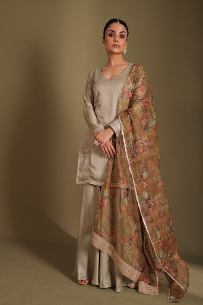 Jhalak Sage Kurta with Sharara and Printed Dupatta- set of 3