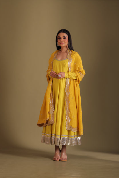 Mastani Sunshine Chanderi Anarkali and chooridar with dupatta- set of 3