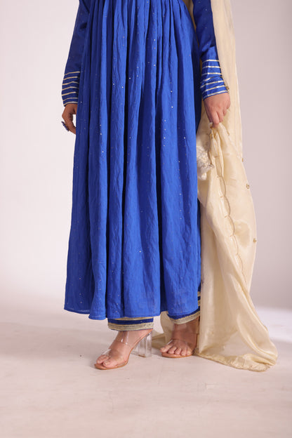 Mastani Blue Chanderi Anarkali and Pant with dupatta- set of 3