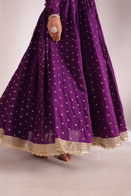Mastani Wine Chanderi Anarkali and Pant with dupatta- set of 3