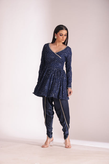 Mastani Navy Blue Peplum Angrakha and Dhoti with dupatta- set of 3