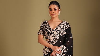 Rooh Black Embroidered Blouse and Saree