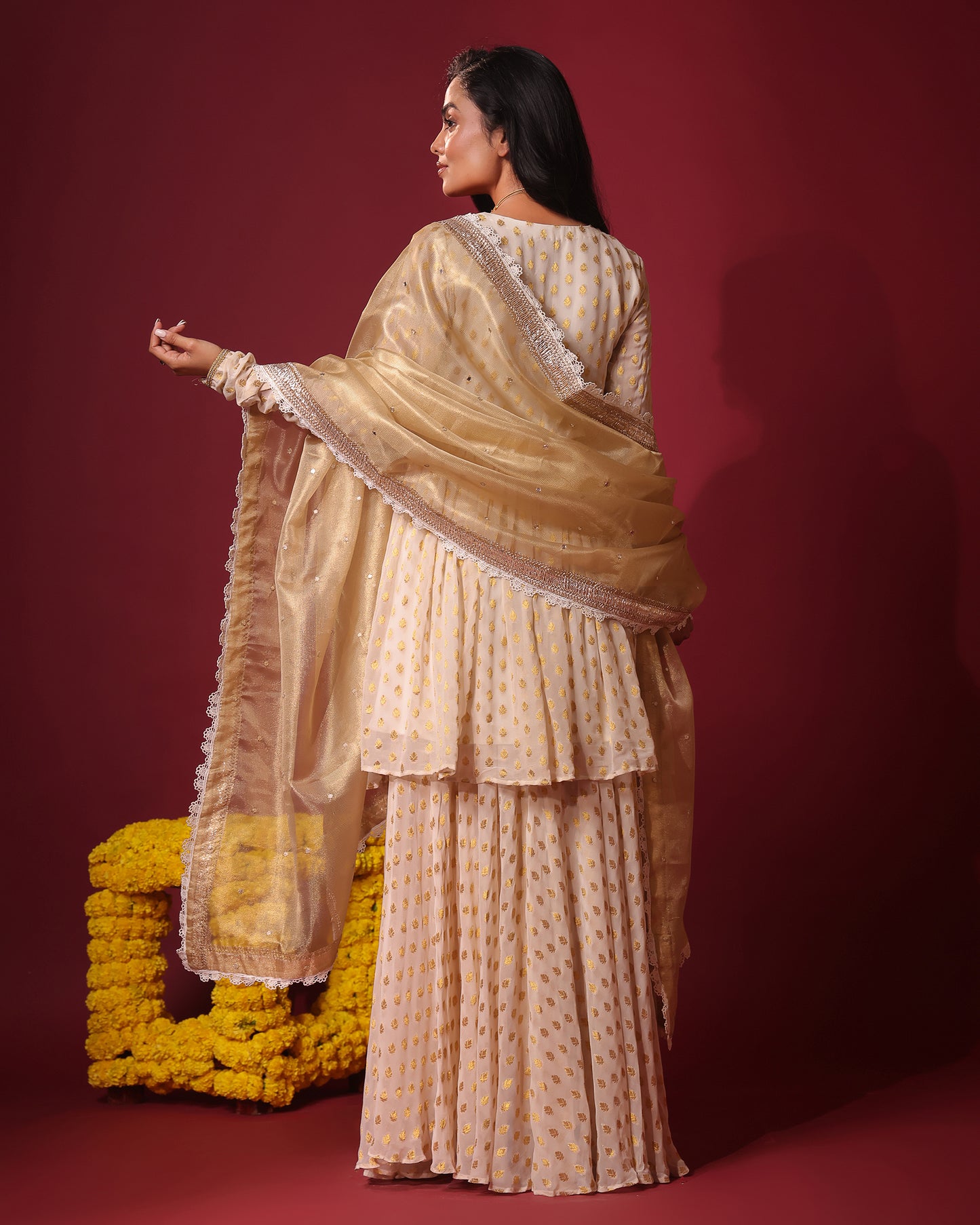 Rasiyaa Ivory Kurta Sharara Set with Kota Silk Dupatta