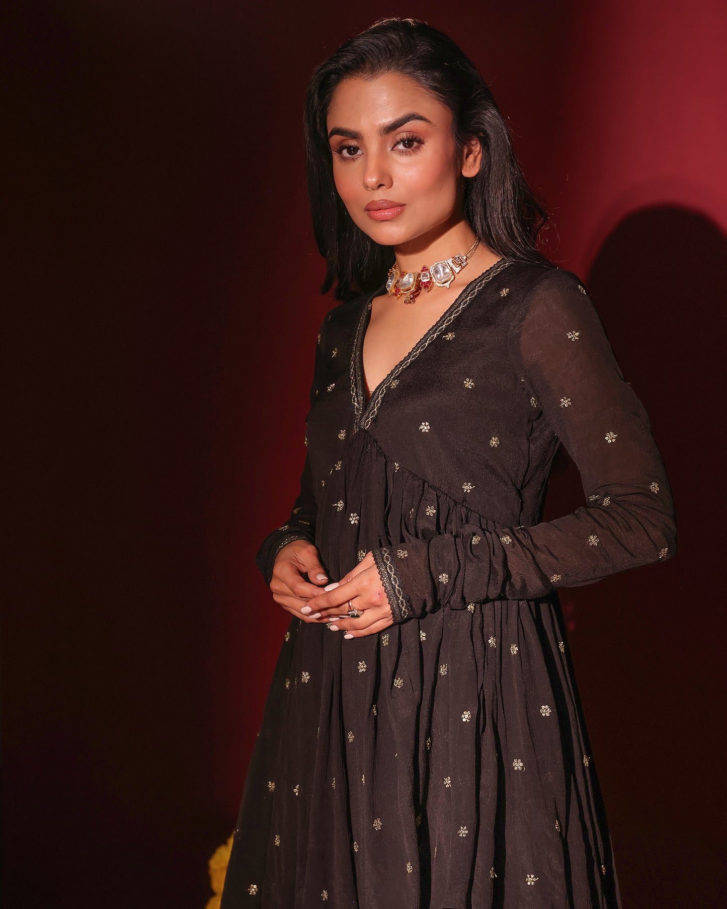 Tana Bana Black Peplum Kurta, Gharara and Dupatta