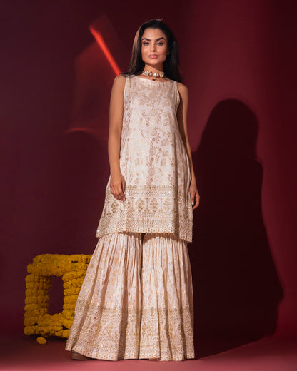 Rasiyaa Ivory Brocade Kurta Sharara Set with Kota Silk Dupatta