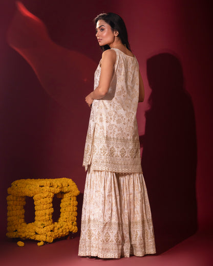 Rasiyaa Ivory Brocade Kurta Sharara Set with Kota Silk Dupatta