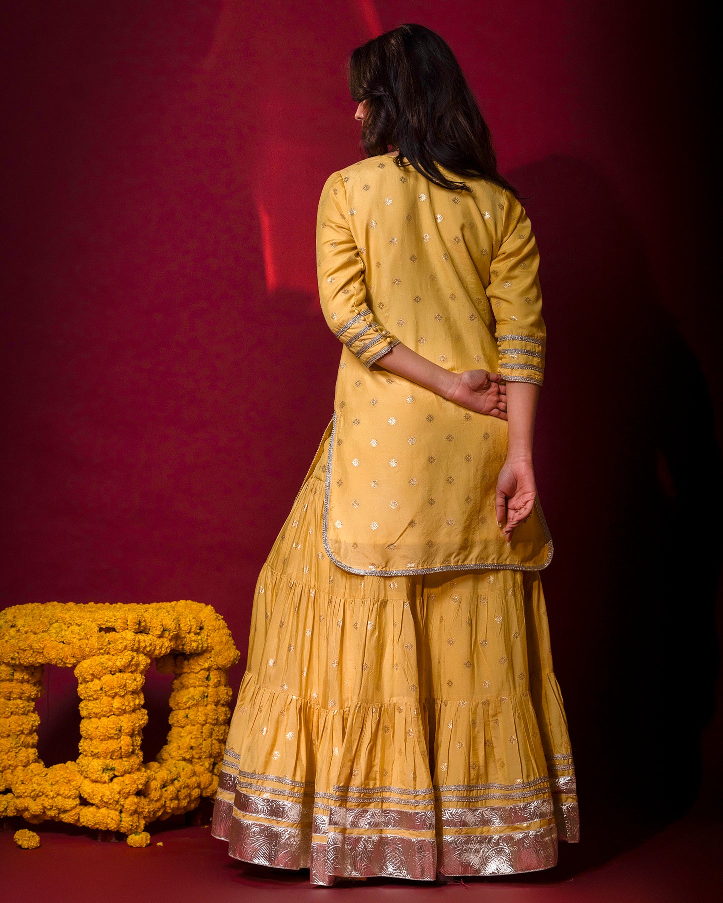 Tana Bana Yellow Silk Kurta, Gharara and Dupatta