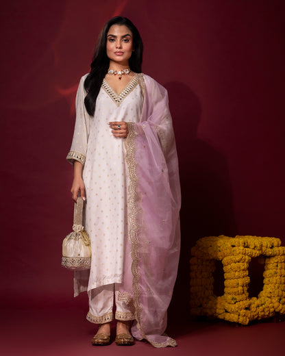 Tana Bana Ivory Silk Kurta, Pant and Dupatta