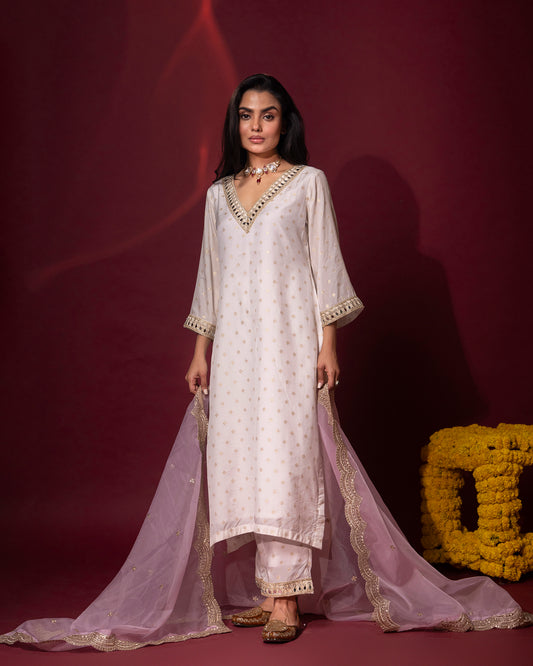 Tana Bana Ivory Silk Kurta, Pant and Dupatta