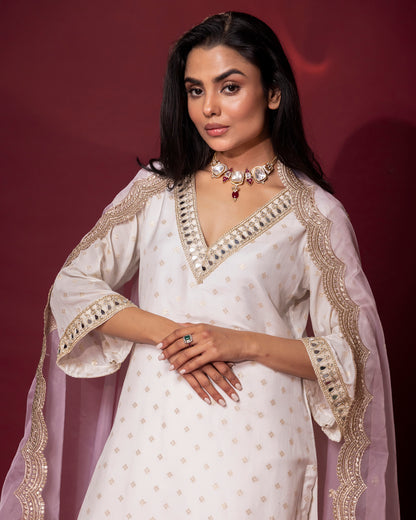 Tana Bana Ivory Silk Kurta, Pant and Dupatta