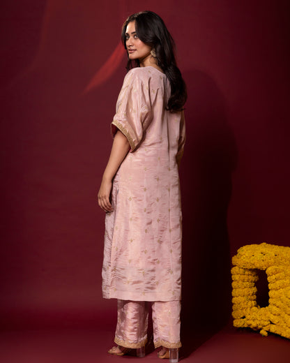 Sunheri Soft Blush Kaftan, Gharara and Dupatta Set of 3