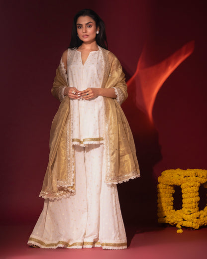 Tana Bana Ivory Silk Kurta, Sharara and Dupatta