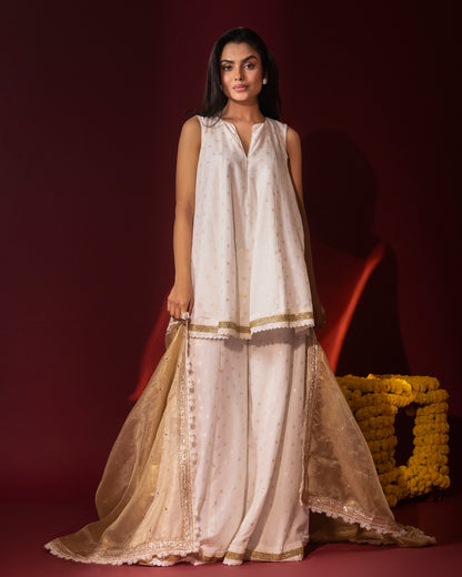 Tana Bana Ivory Silk Kurta, Sharara and Dupatta