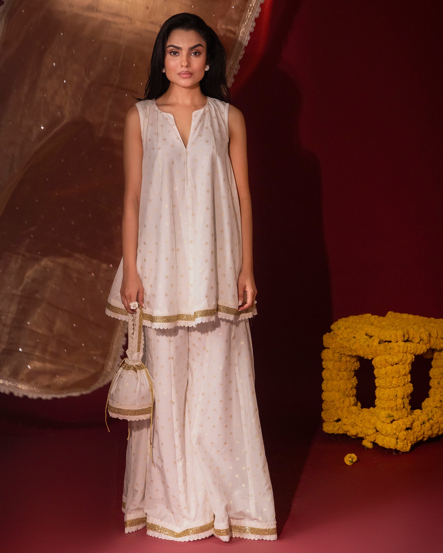 Tana Bana Ivory Silk Kurta, Sharara and Dupatta