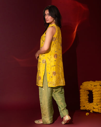 Sunheri Tissue Haldi Yellow Kurta Farshi Set of 3