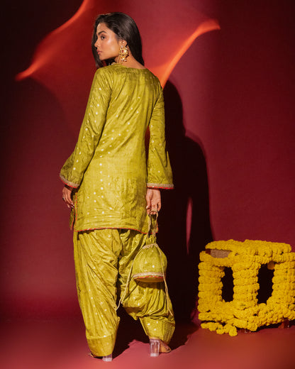 Tana Bana Pista Green Kurta, Salwar and Dupatta Set of 3