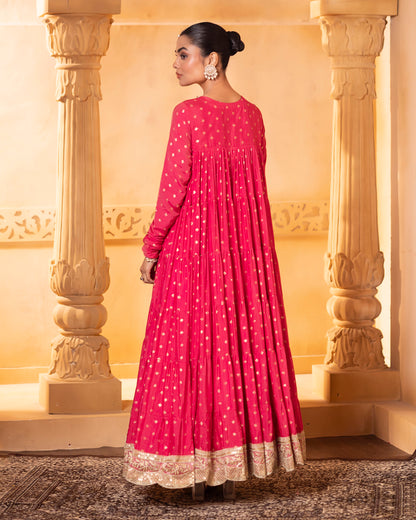 Tana Bana Rani Pink Tiered Anarkali, Pant with Dupatta