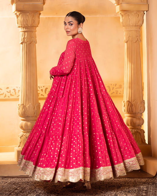 Tana Bana Rani Pink Tiered Anarkali, Pant with Dupatta
