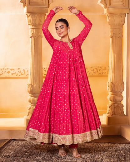 Tana Bana Rani Pink Tiered Anarkali, Pant with Dupatta