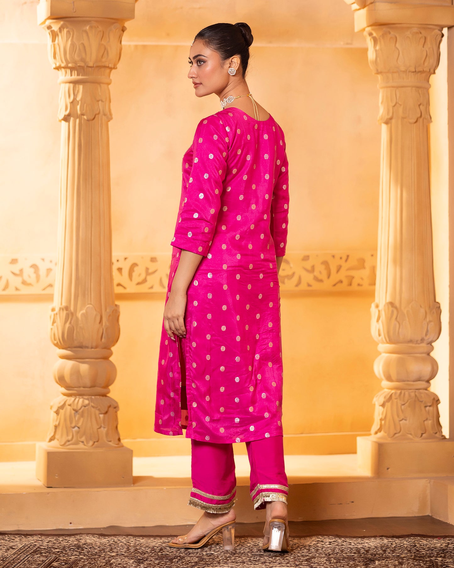 Rasiyaa Fuchsia Silk Kurta Set with Striped Dupatta