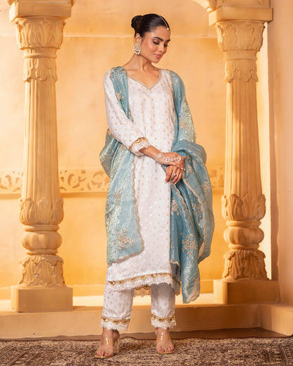 Tana Bana Sky blue Kurta, Pant and Dupatta