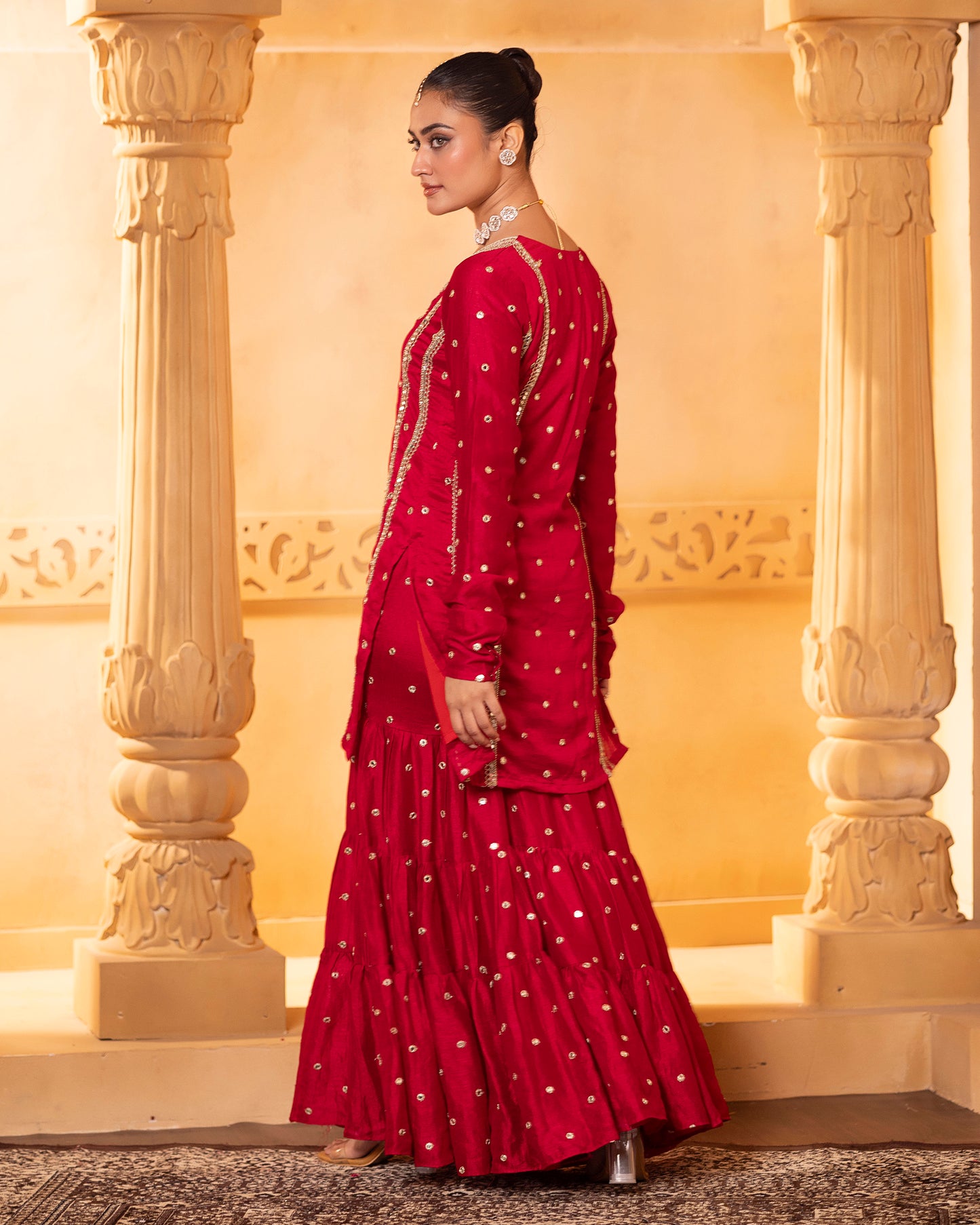 Naazrana Red Kurta, Gharara and Dupatta Set of 3