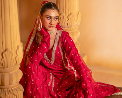 Naazrana Red Kurta, Gharara and Dupatta Set of 3