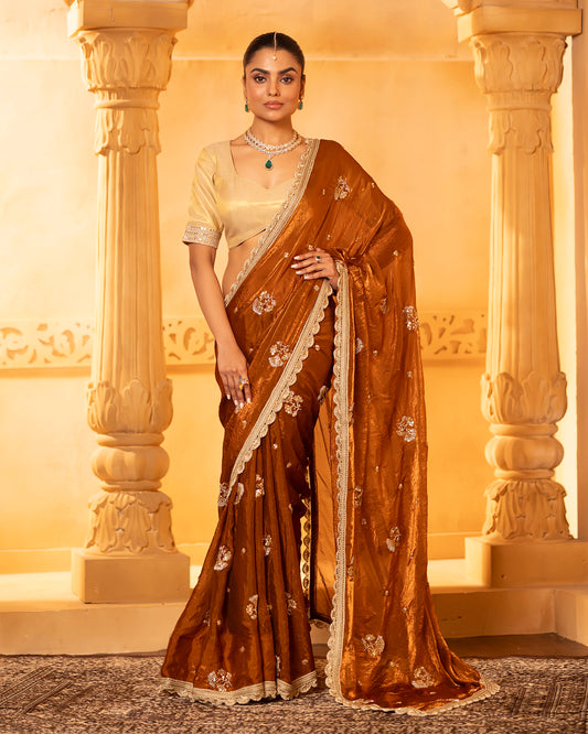Sunheri 2.0 Antique Copper Gold Silk Saree