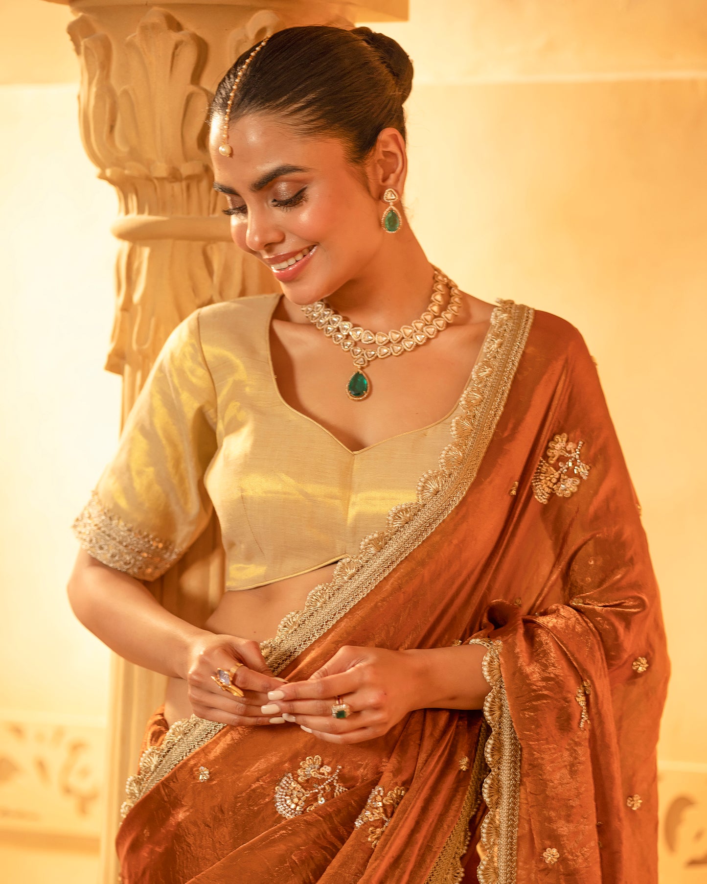 Sunheri 2.0 Antique Copper Gold Silk Saree