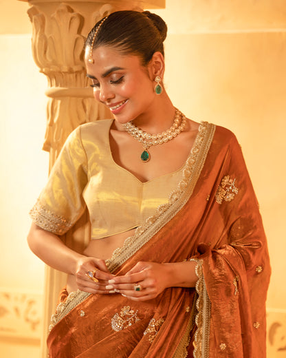 Sunheri 2.0 Antique Copper Gold Silk Saree