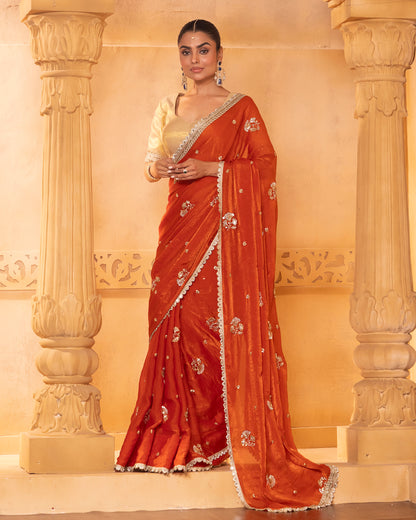 Sunheri 2.0 Burnt Orange Tissue Silk Saree