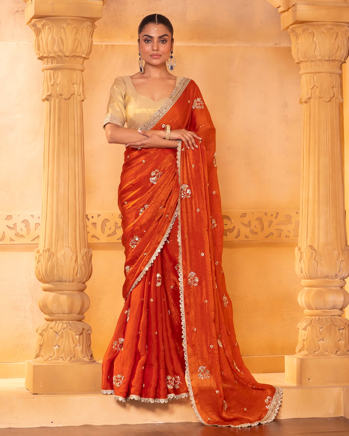 Sunheri 2.0 Burnt Orange Tissue Silk Saree