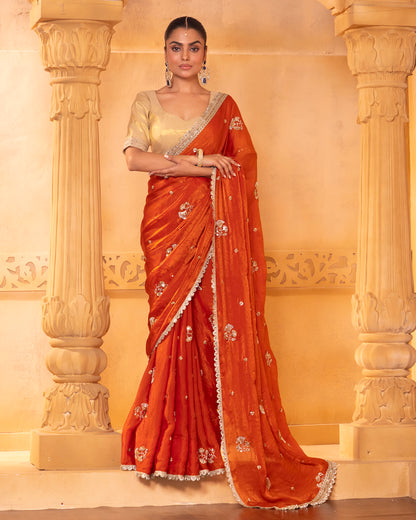 Sunheri 2.0 Burnt Orange Tissue Silk Saree