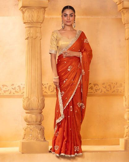 Sunheri 2.0 Burnt Orange Tissue Silk Saree