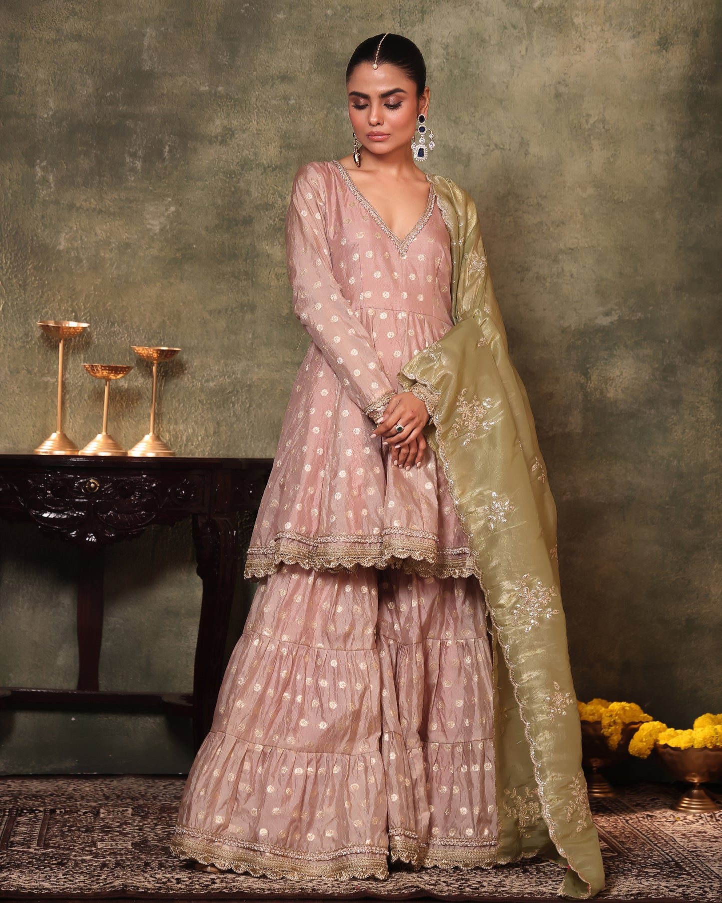 Rasiyaa Blush Pink Peplum, Gharara with Dupatta
