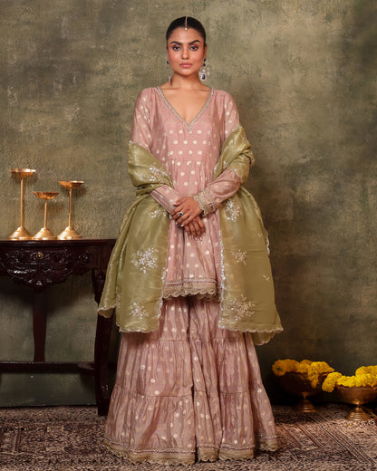 Rasiyaa Blush Pink Peplum, Gharara with Dupatta