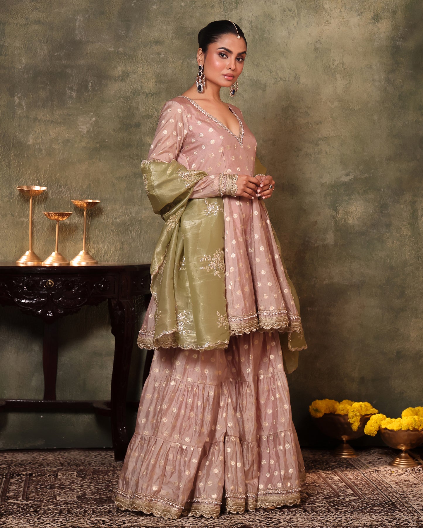 Rasiyaa Blush Pink Peplum, Gharara with Dupatta