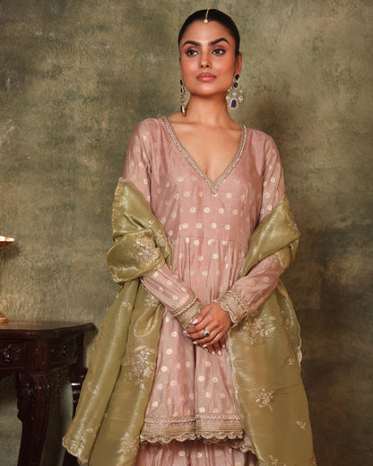 Rasiyaa Blush Pink Peplum, Gharara with Dupatta