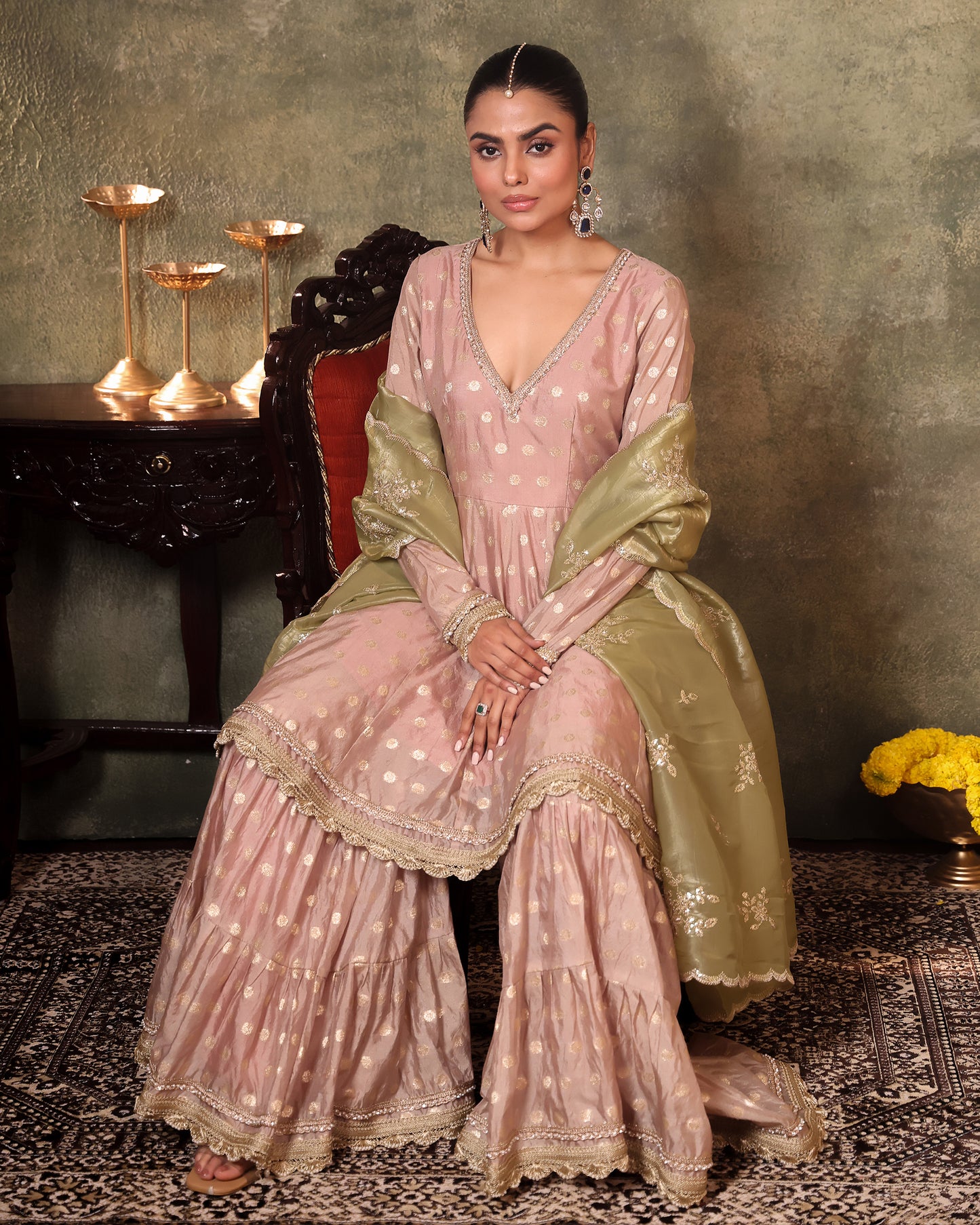 Rasiyaa Blush Pink Peplum, Gharara with Dupatta