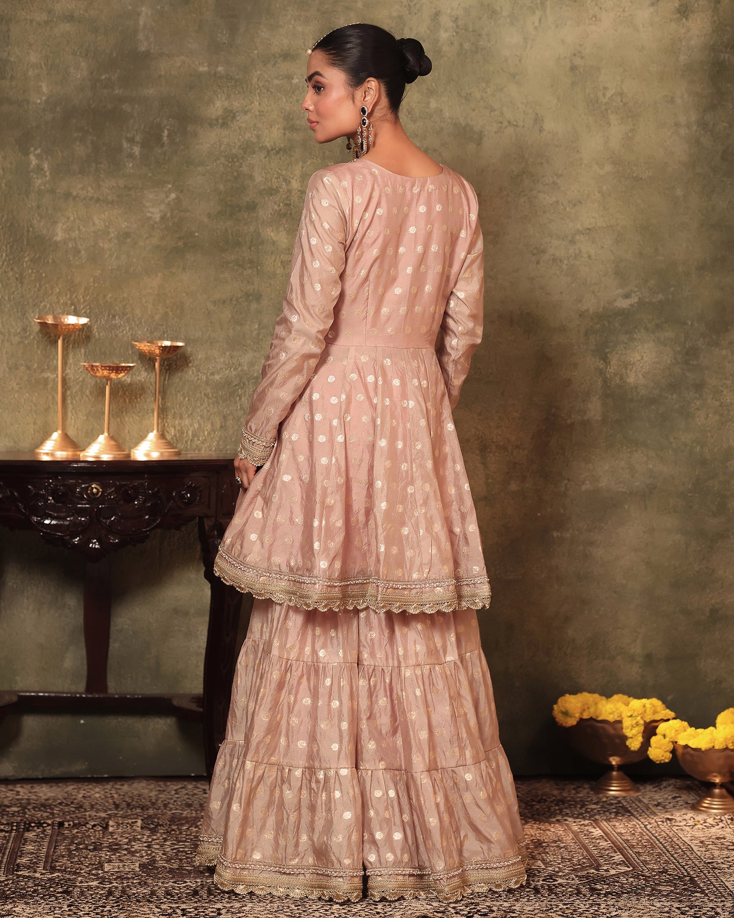 Rasiyaa Blush Pink Peplum, Gharara with Dupatta
