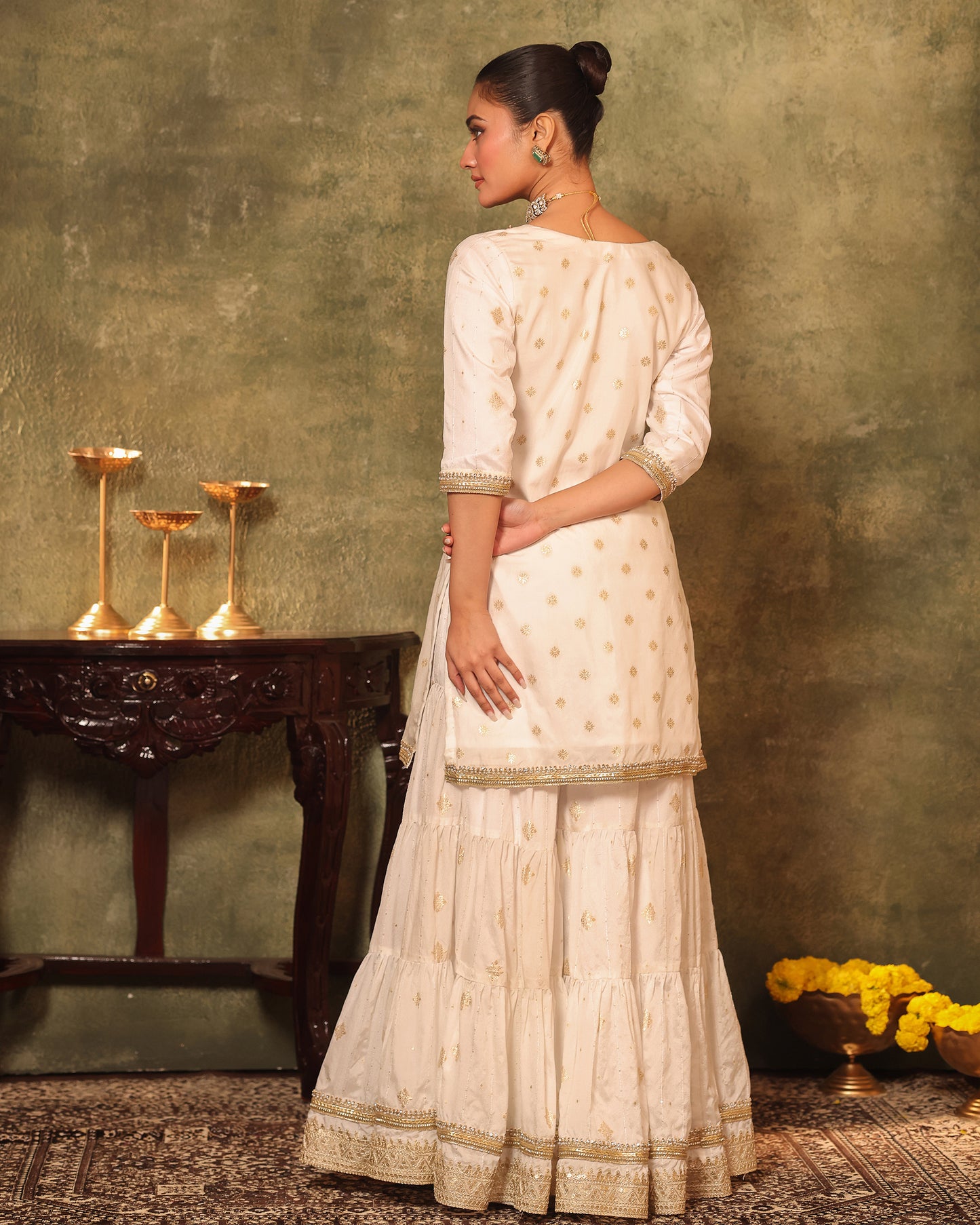 Tana Bana Ivory Silk Kurta, Gharara and Dupatta